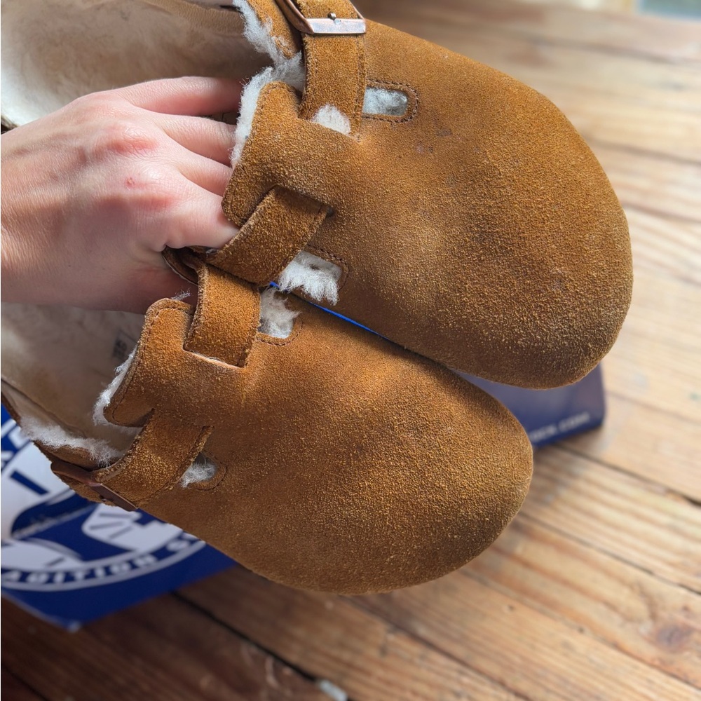 BIRKENSTOCK Shearling Boston Clogs in Mink Suede - Picture 9 of 12